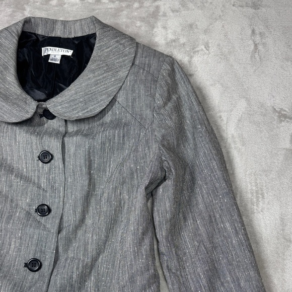 Vintage Pendleton Wool Silk Blend Textured Black White Button Front Blazer 8P - Picture 4 of 16